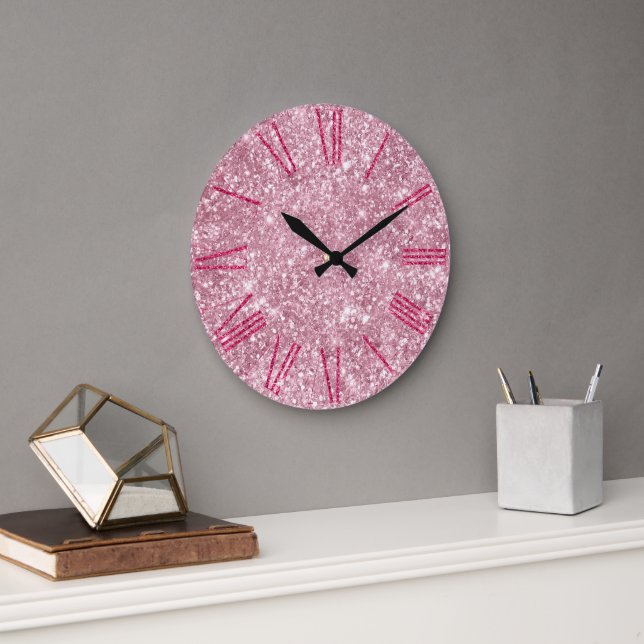Relógio Grande Brilho Cor-de-Rosa Glamouroso (Escritório)