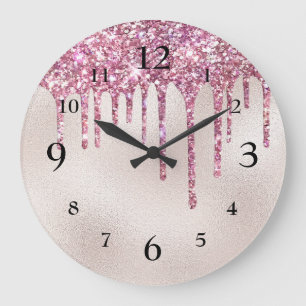 Relógio Grande Brilho Cor-de-Rosa Glamouroso Pingando em Pérola d
