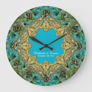 Relógio Grande Brilho Dourado Hollywood velho Gatsby do pavão do