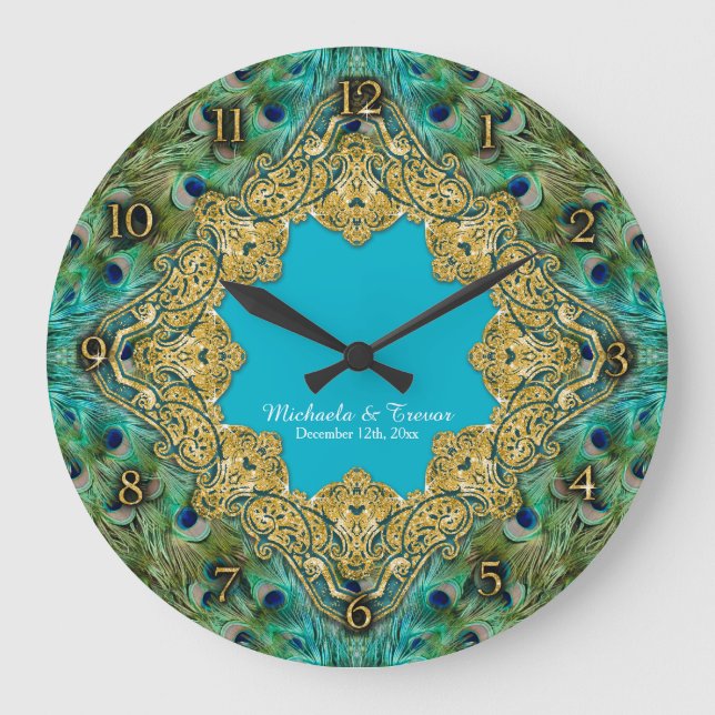 Relógio Grande Brilho Dourado Hollywood velho Gatsby do pavão do (Frente)