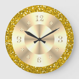 Relógio Grande Brilho Dourado Metálico Glamour Tendência
