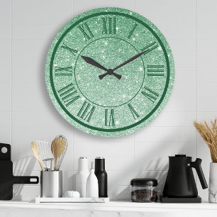 Relógio Grande Brilho Verde Esmeralda Numeral Romano Brilho Femin