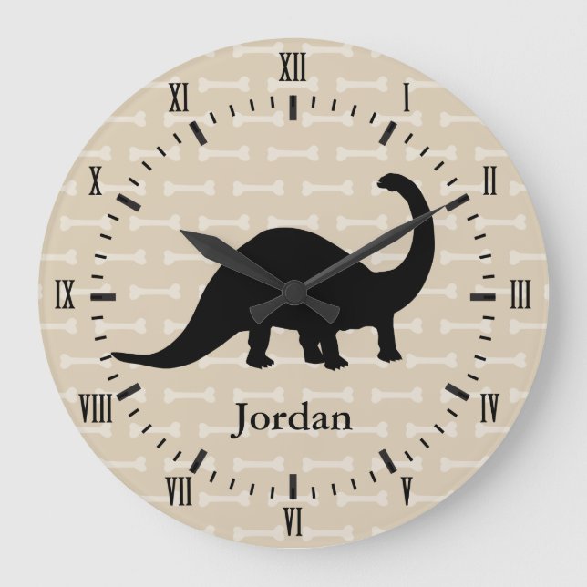 Relógio Grande Brontossaurus Dinossaur Branco Ossos Romanos (Frente)