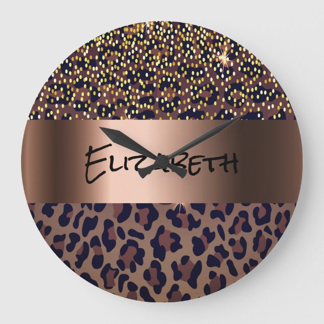 Relógio Grande Bronze preto-leopardo (Frente)