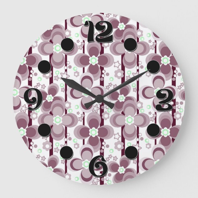 Relógio Grande brown and white floral pattern (Frente)