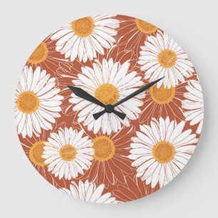 Relógio Grande Brown Daisies: Padrão de Flor Sem Perno de Olhos
