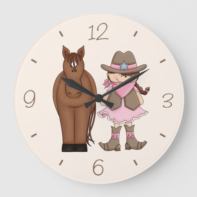 Relógio Grande Brunette Cowgirl e Horse Wall Clock (Frente)
