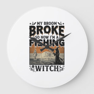 Relógio Grande Bruxa da Pesca Halloween Design Vetorial Vintage_1