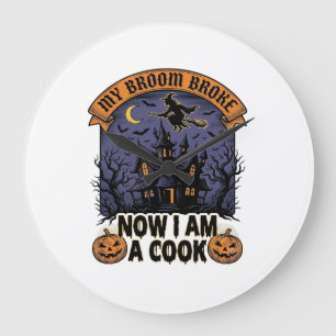 Relógio Grande Bruxa de Halloween Cozinha Pun_1