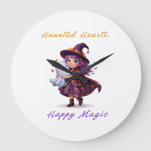 Relógio Grande Bruxa e Amigas Assustadoras Cute Halloween Magia
