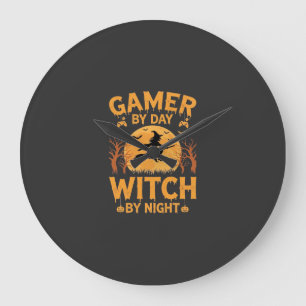 Relógio Grande Bruxa Gamer Design de Halloween de Jogos