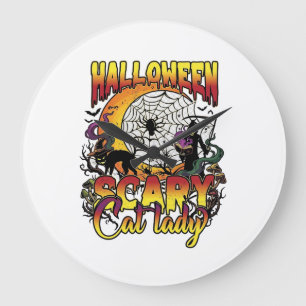 Relógio Grande Bruxa Gato Assustador Halloween Ceifador Lua Magia