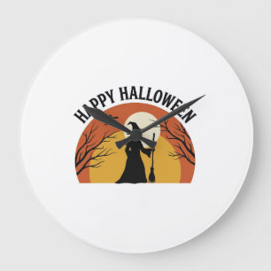 Relógio Grande Bruxa Vintage Feliz Roupa de Halloween Design_1