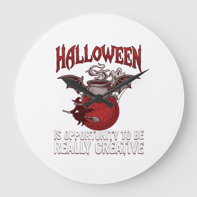 Relógio Grande Bruxa Voadora Fantasma do Caldeirão de Halloween c (Frente)