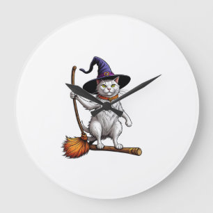 Relógio Grande Bruxo do Gato Halloween Bruxa Mística Amantes de G