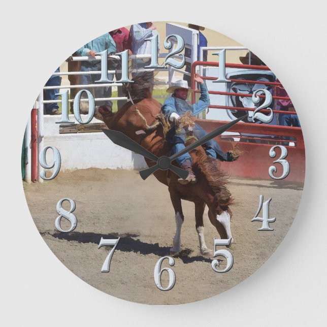 Relógio Grande Bucking Bareback Bronco e Rodeo Cowboy Clock (Frente)