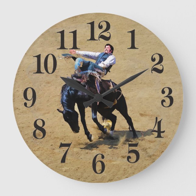 Relógio Grande Bucking Bareback Bronco e Rodeo Cowboy Clock (Frente)