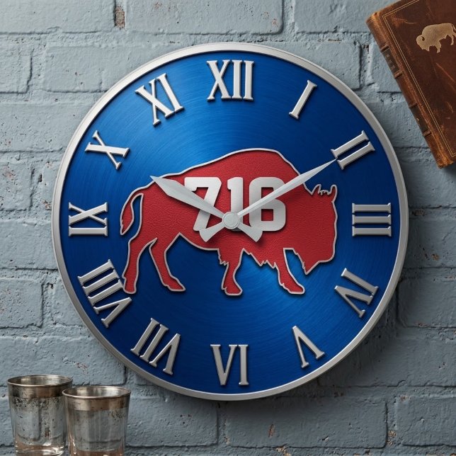 Relógio Grande BuffaloNew York 716 Area Code Blue & Red Metal  (Criador carregado)