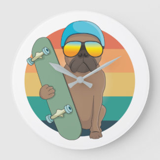 Relógio Grande buldogue bonito com conselho de patinação