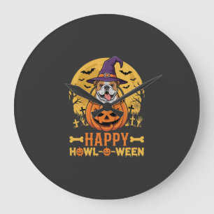 Relógio Grande Buldogue Engraçado Halloween Feliz Howl-O-Ween Vin