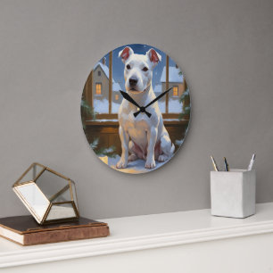 Relógio Grande Bull Terrier com Luzes de Natal Feriado
