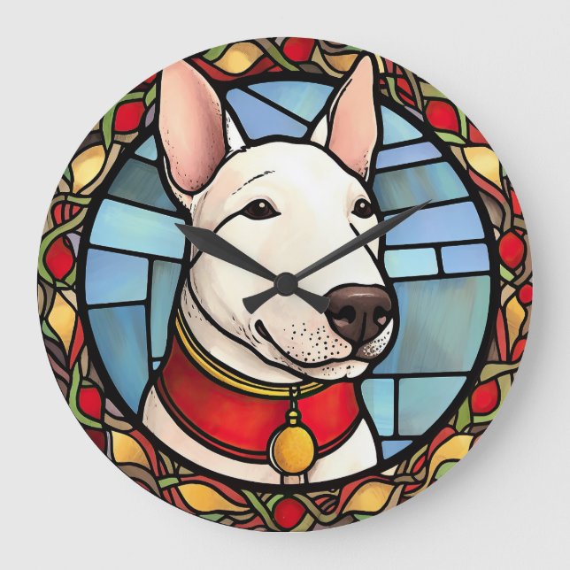 Relógio Grande Bull Terrier Vidro Pintado Natal (Frente)