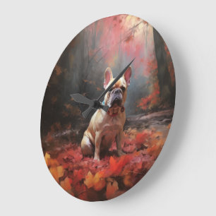 Relógio Grande Bulldog Francês nas Folhas de Outono Caem Inspiram