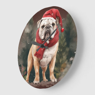 Relógio Grande Bulldog na Neve Natal