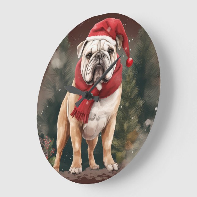 Relógio Grande Bulldog na Neve Natal (Ângulo)