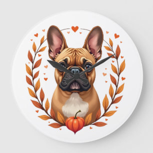 Relógio Grande Bulldogue Francês Vintage com Coroa de Folhas de O