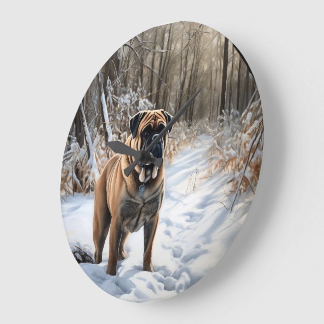 Relógio Grande Bullmastiff Deixe Nevar Natal (Ângulo)
