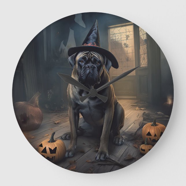 Relógio Grande Bullmastiff Pumpkins Halloween Scary (Frente)