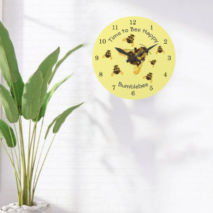 Relógio Grande Bumblebes Amarelos Hora de Ser Feliz Personalizáve