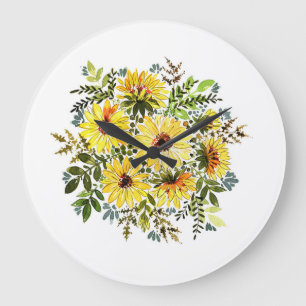 Relógio Grande Buquê Amarelo de Aquarela: Daisy Love