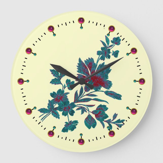 RELÓGIO GRANDE BUQUÊ DA FLOR DO VERDE AZUL COM CRAVO (Frente)