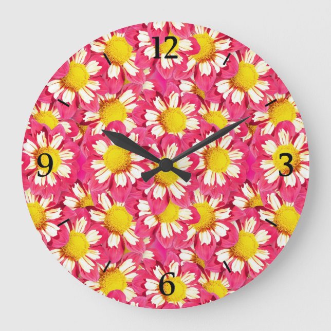 Relógio Grande Buquê Dahlia - coral e branco com amarelo (Frente)