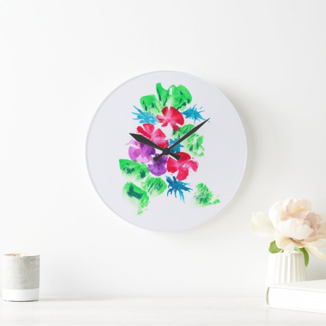 Relógio Grande Buquê Floral Colorida Chic (Lar)