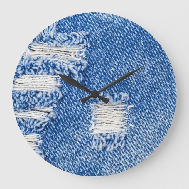 Relógio Grande Buraco, jeans de denim, textura rasgada (Frente)