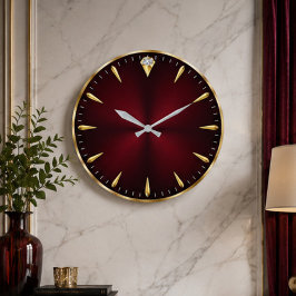 Relógio Grande Burgundy Luxury Elegant Gold Minimalist