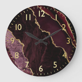 Relógio Grande Burgundy Red & Gold Faux Glitter Marble Agate