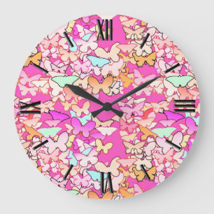 Relógio Grande Butterflies, multi and deep pink