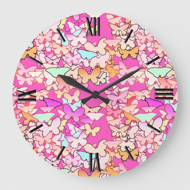 Relógio Grande Butterflies, multi and deep pink (Frente)