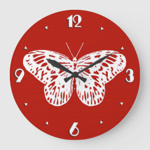 Relógio Grande Butterfly sketch, deep red and white