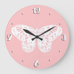 Relógio Grande Butterfly sketch, shell pink and white