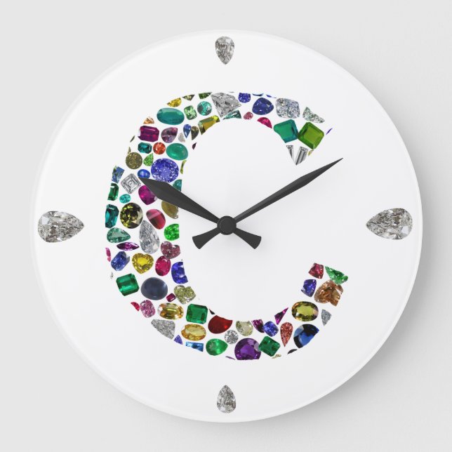 Relógio Grande C Design inicial de gem (Frente)