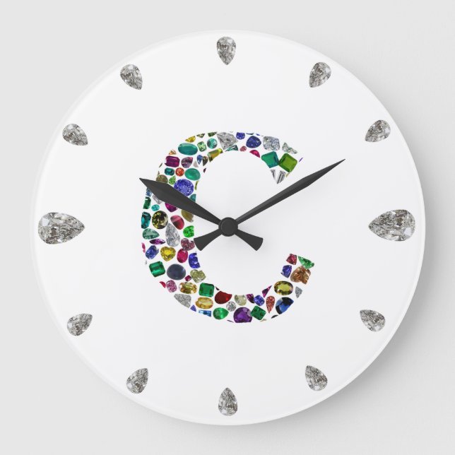 Relógio Grande C Design inicial de gem (Frente)