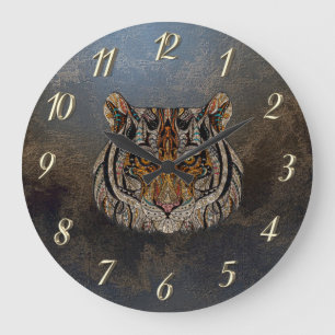 Relógio Grande Cabeça de Tigre Legal com Visual de Couro
