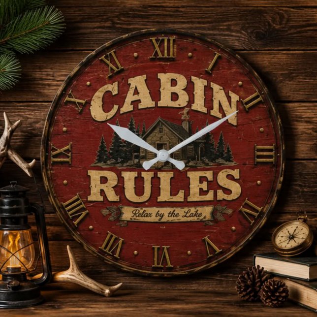 Relógio Grande Cabin Rules Rustic Lake Cabin (Criador carregado)