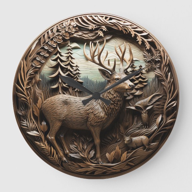 Relógio Grande Cabina Rustic Deer Hunting (Frente)