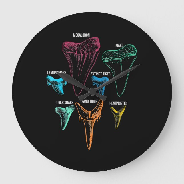 Relógio Grande Caça aos dentes de tubarão - Presentes de tubarão  (Frente)
